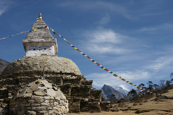 Stupa above Namche Bazaar with Sagarmāthā  (Mt Everest)