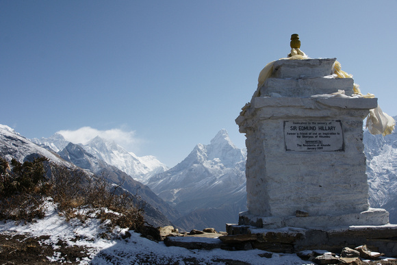 Memorial to Sir Edmund Hillary, with his mountain in the background